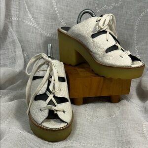 TBA To Be Announced leather lace up heeled sandals